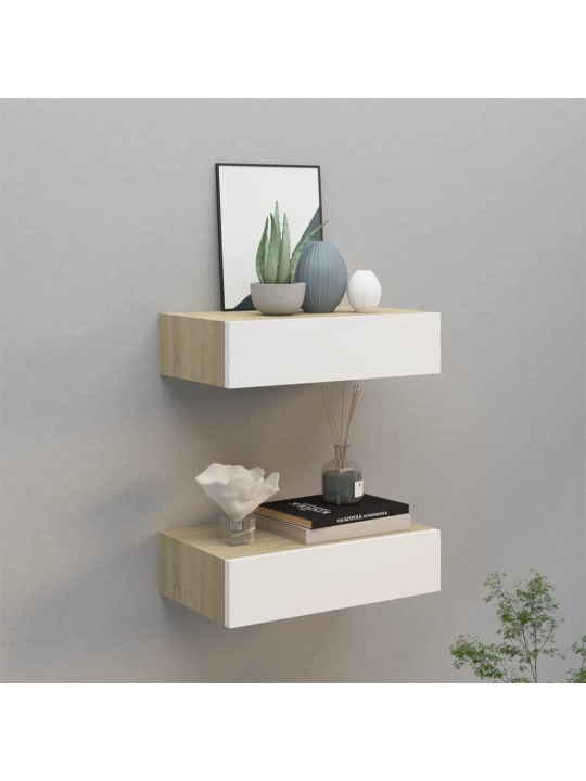 Nástěnné police se zásuvkou 2 ks dub a bílé 40x23,5x10 cm MDF