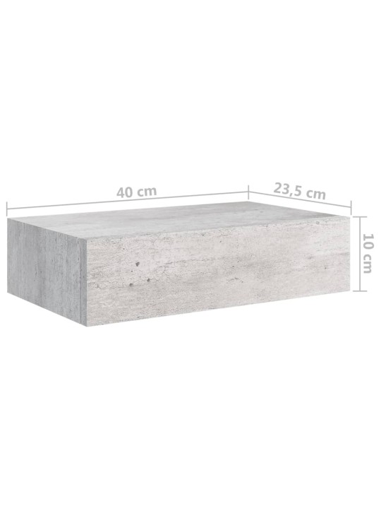 Nástěnná police se zásuvkou betonově šedá 40 x 23,5 x 10 cm MDF