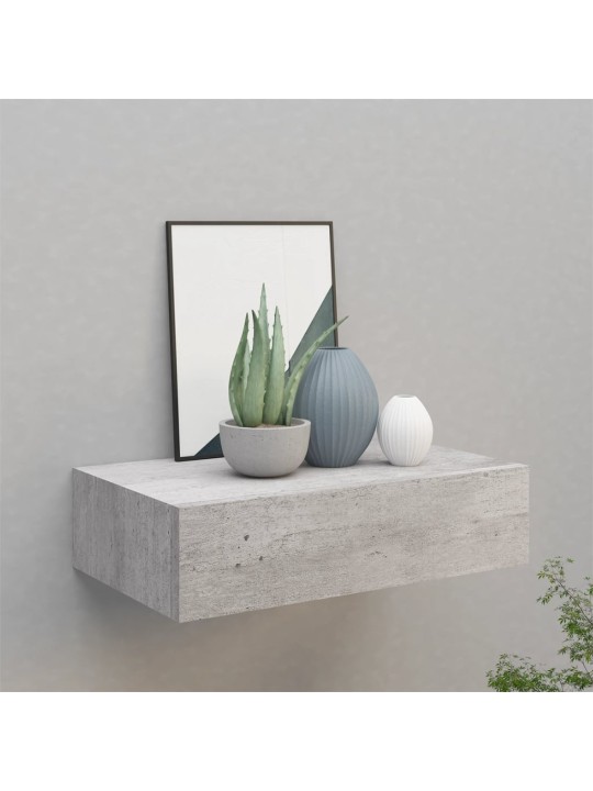 Nástěnná police se zásuvkou betonově šedá 40 x 23,5 x 10 cm MDF