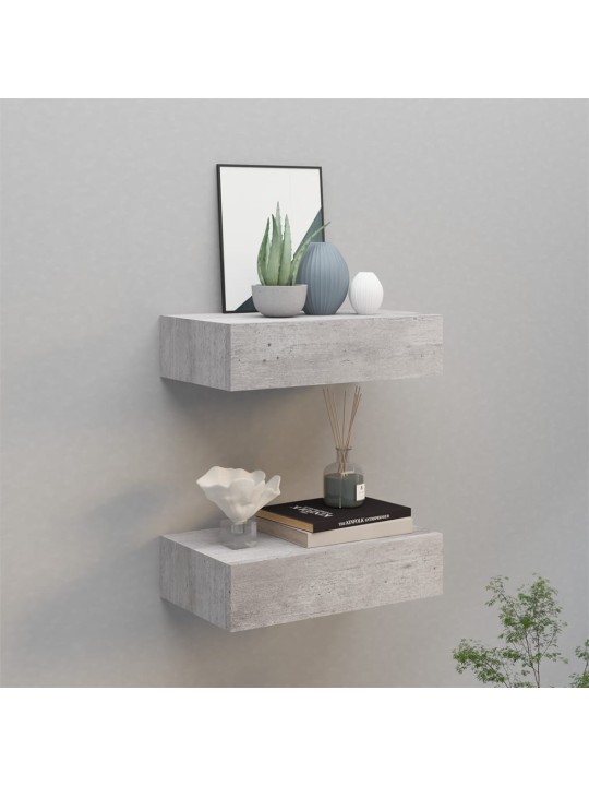 Nástěnné police se zásuvkou 2 ks betonově šedé 40x23,5x10cm MDF