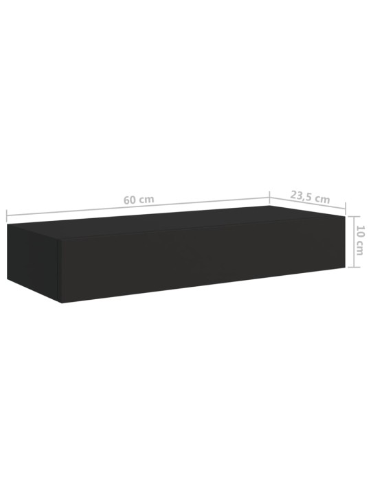 Nástěnná police se zásuvkou černá 60 x 23,5 x 10 cm MDF