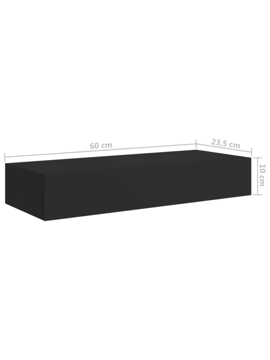 Nástěnná police se zásuvkou černá 60 x 23,5 x 10 cm MDF