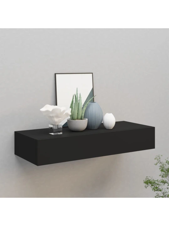 Nástěnná police se zásuvkou černá 60 x 23,5 x 10 cm MDF