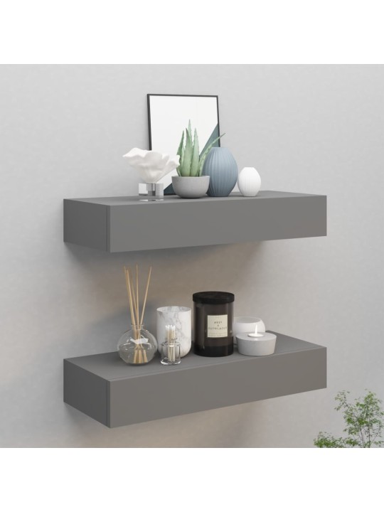 Nástěnné police se zásuvkou 2 ks šedé 60 x 23,5 x 10 cm MDF