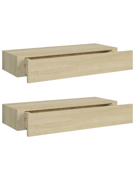 Nástěnné police se zásuvkou 2 ks dub 60 x 23,5 x 10 cm MDF