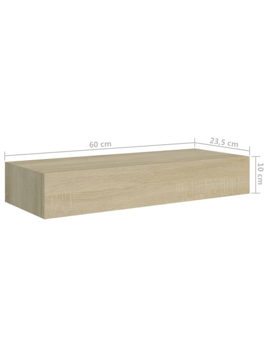 Nástěnné police se zásuvkou 2 ks dub 60 x 23,5 x 10 cm MDF