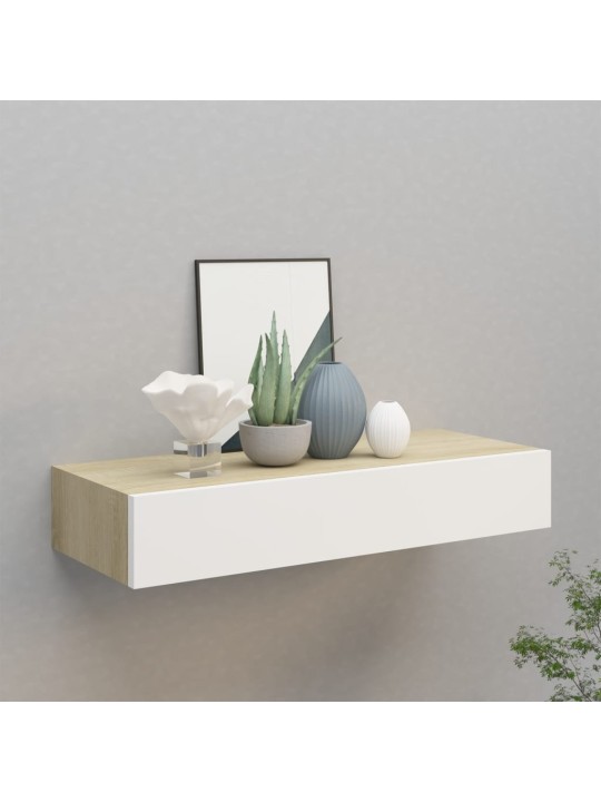 Nástěnná police se zásuvkou dub a bílá 60 x 23,5 x 10 cm MDF