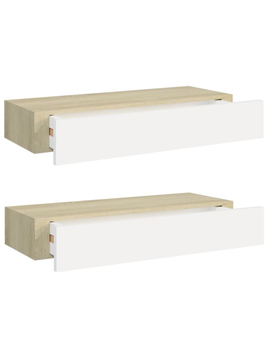 Nástěnné police se zásuvkou 2 ks dub a bílé 60x23,5x10 cm MDF