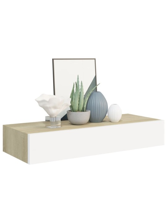 Nástěnné police se zásuvkou 2 ks dub a bílé 60x23,5x10 cm MDF