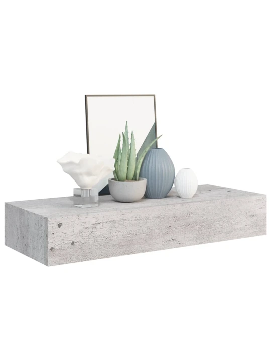 Nástěnná police se zásuvkou betonově šedá 60 x 23,5 x 10 cm MDF