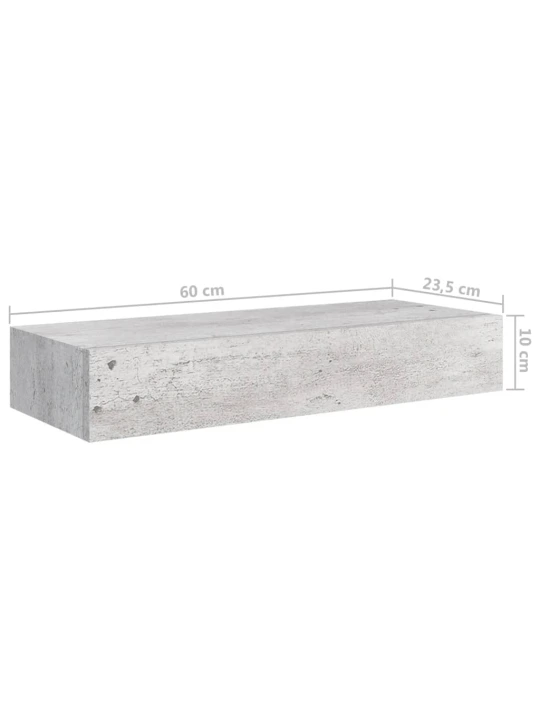Nástěnná police se zásuvkou betonově šedá 60 x 23,5 x 10 cm MDF