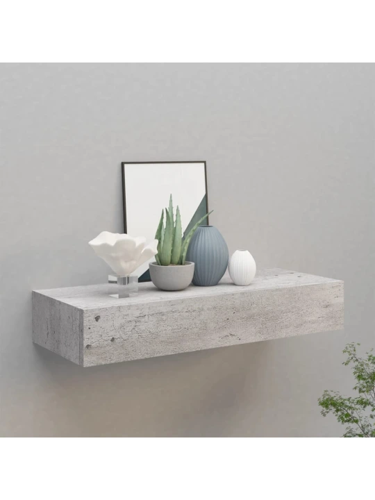 Nástěnná police se zásuvkou betonově šedá 60 x 23,5 x 10 cm MDF