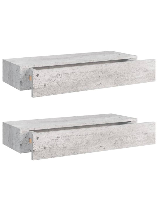 Nástěnné police se zásuvkou 2 ks betonově šedé 60x23,5x10cm MDF