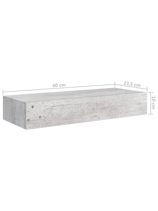 Nástěnné police se zásuvkou 2 ks betonově šedé 60x23,5x10cm MDF