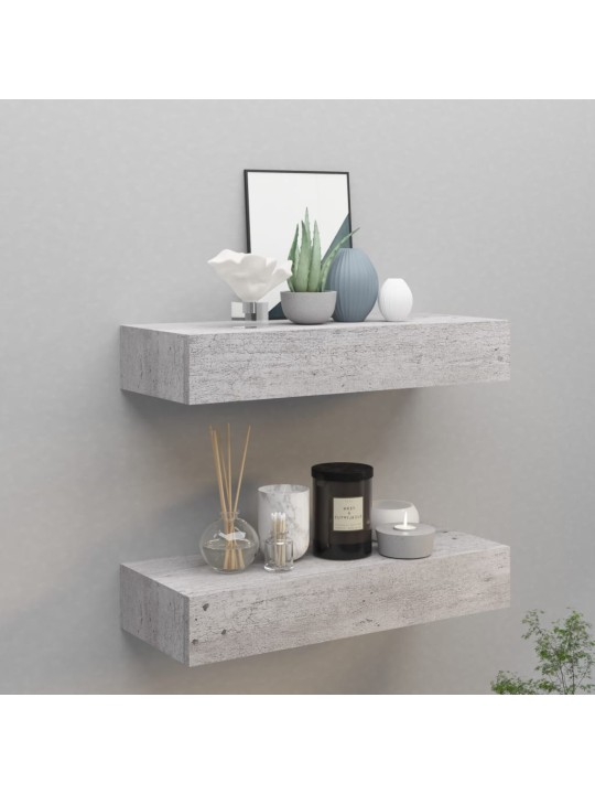 Nástěnné police se zásuvkou 2 ks betonově šedé 60x23,5x10cm MDF