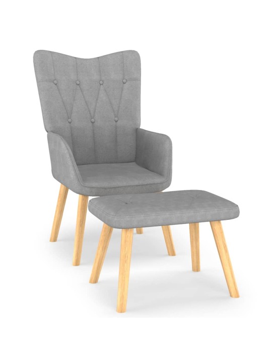 Relaxační křeslo se stoličkou světle šedé textil
