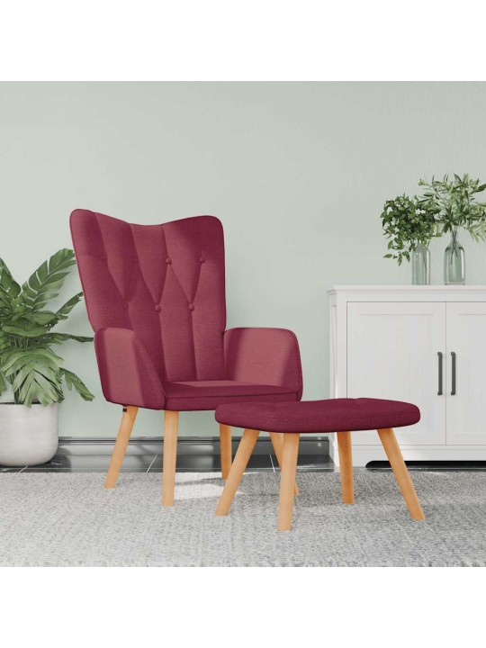 Relaxační křeslo se stoličkou vínové textil