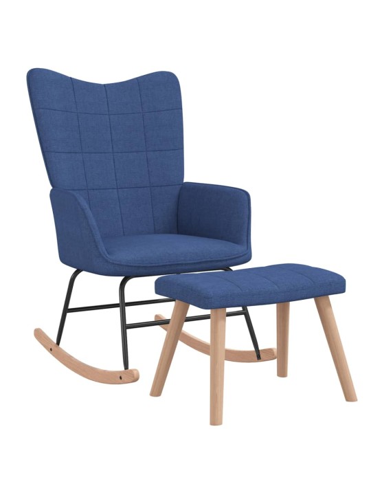 Houpací křeslo se stoličkou modré textil