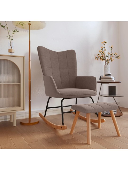 Houpací křeslo se stoličkou taupe textil