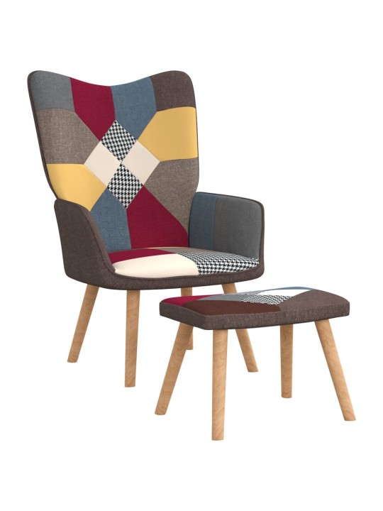 Relaxační křeslo se stoličkou patchwork textil