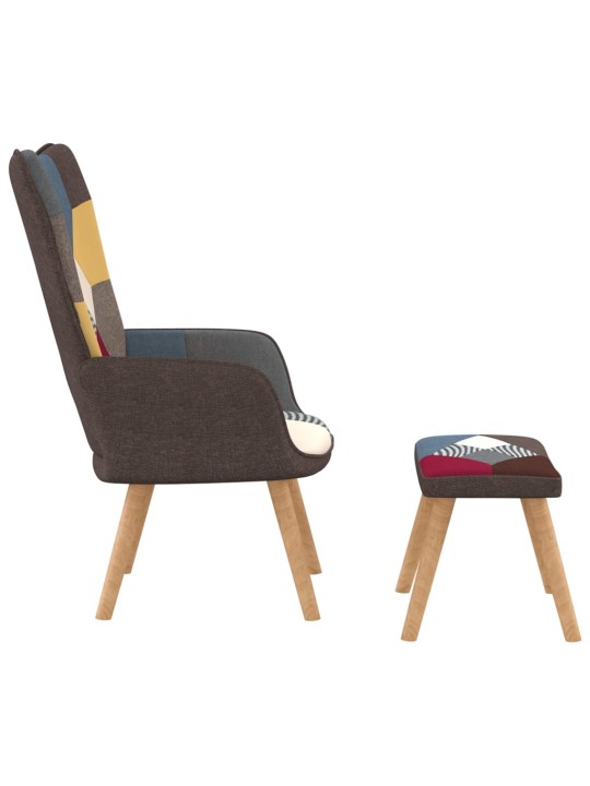 Relaxační křeslo se stoličkou patchwork textil