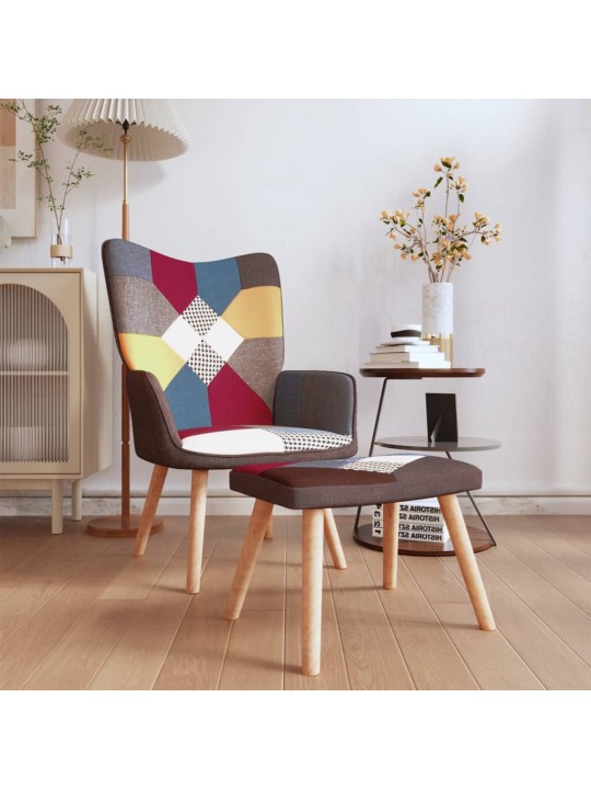 Relaxační křeslo se stoličkou patchwork textil