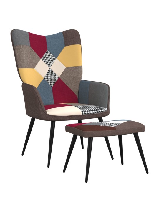Relaxační křeslo se stoličkou patchwork textil
