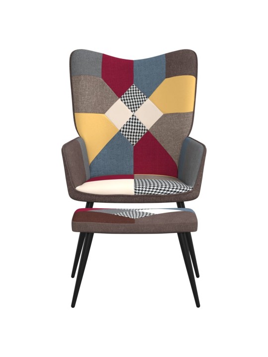 Relaxační křeslo se stoličkou patchwork textil