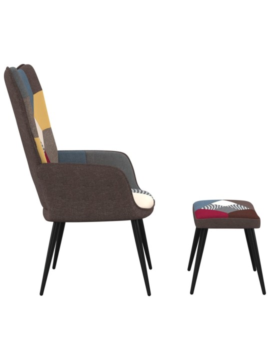 Relaxační křeslo se stoličkou patchwork textil