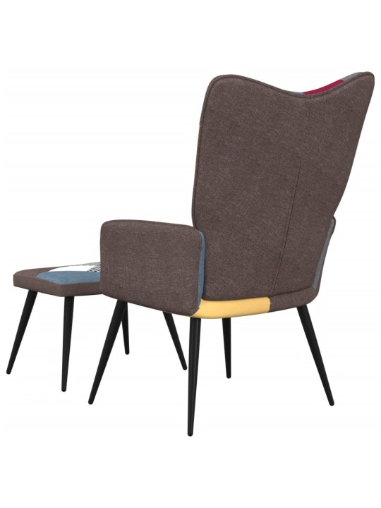 Relaxační křeslo se stoličkou patchwork textil