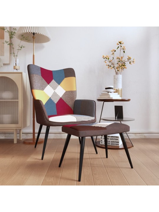 Relaxační křeslo se stoličkou patchwork textil