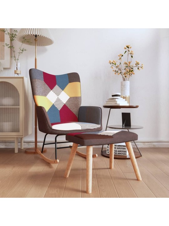 Houpací křeslo se stoličkou patchwork textil