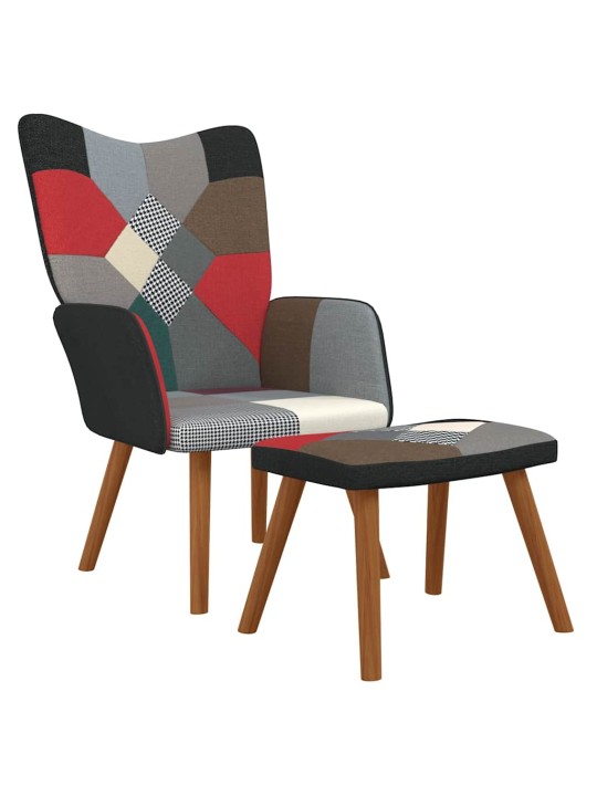 Relaxační křeslo se stoličkou patchwork textil