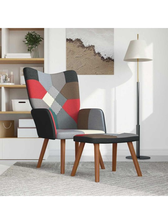 Relaxační křeslo se stoličkou patchwork textil