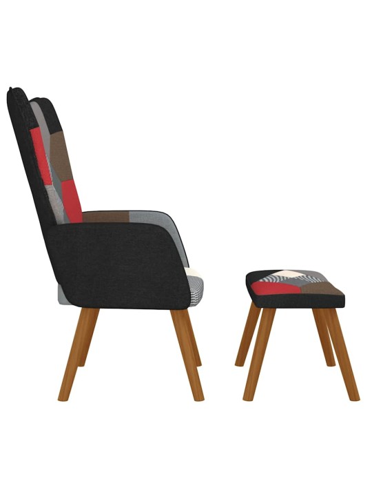 Relaxační křeslo se stoličkou patchwork textil
