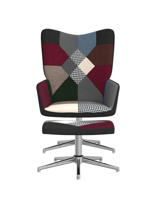Relaxační křeslo se stoličkou patchwork textil