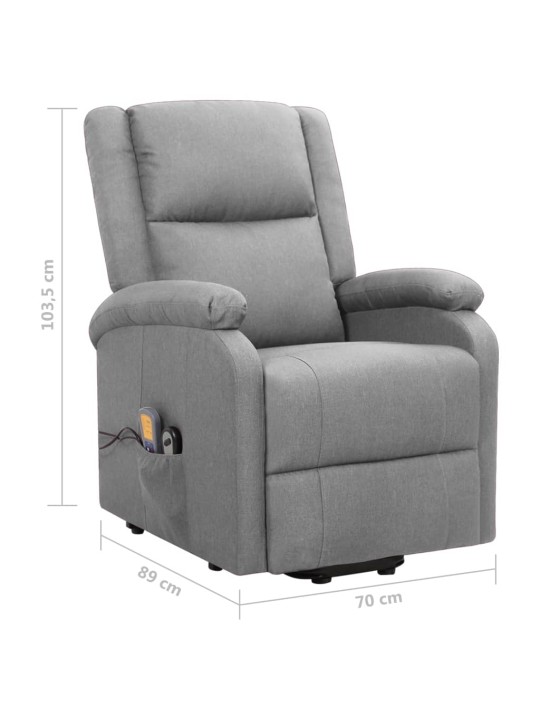 Zvedací masážní křeslo světle šedé textil
