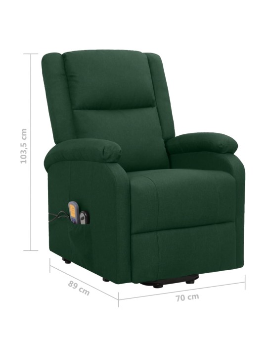 Zvedací masážní křeslo tmavě zelené textil