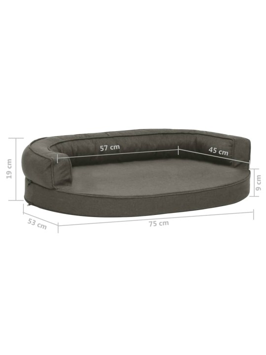 Ergonomický pelíšek pro psy 75 x 53 cm lněný vzhled tmavě šedý