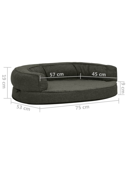 Ergonomický pelíšek pro psy 75 x 53 cm lněný vzhled tmavě šedý