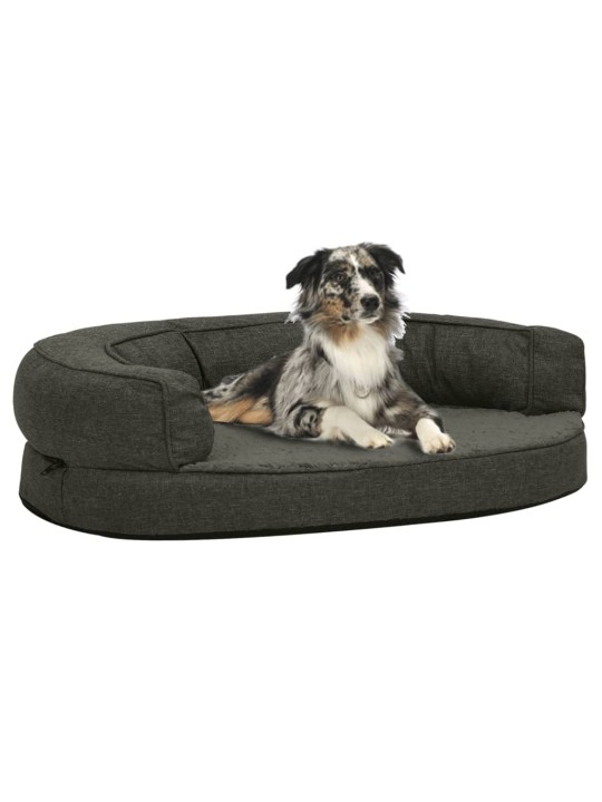 Ergonomický pelíšek pro psy 75 x 53 cm lněný vzhled tmavě šedý