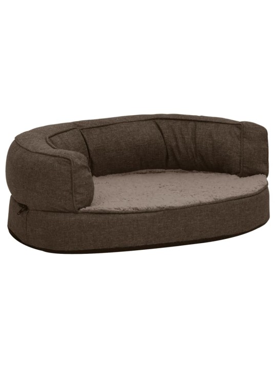 Ergonomický pelíšek pro psy 60 x 42 cm lněný vzhled flís hnědý