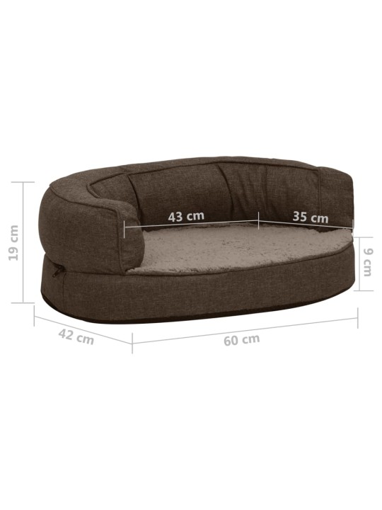 Ergonomický pelíšek pro psy 60 x 42 cm lněný vzhled flís hnědý