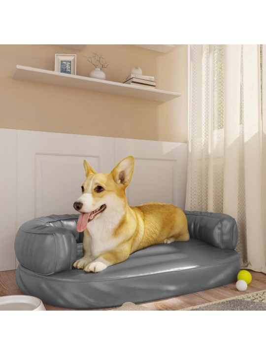 Ergonomický molitanový pelíšek pro psy šedý 75x53 cm umělá kůže