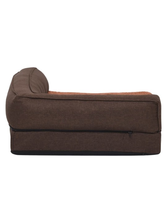 Ergonomický pelíšek pro psy 60 x 42 cm lněný vzhled flís hnědý