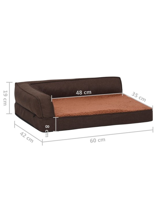 Ergonomický pelíšek pro psy 60 x 42 cm lněný vzhled flís hnědý