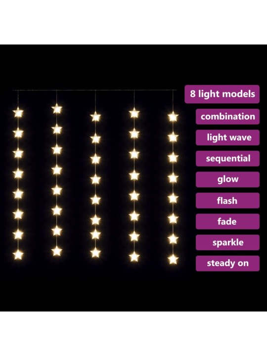 Světelný závěs hvězdičky 200 LED teplé bílé světlo 8 funkcí