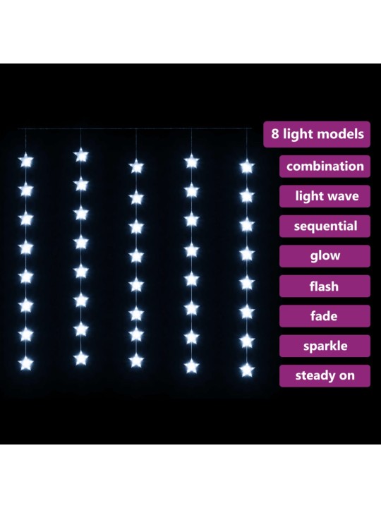 Světelný závěs hvězdičky 200 LED studené bílé světlo 8 funkcí