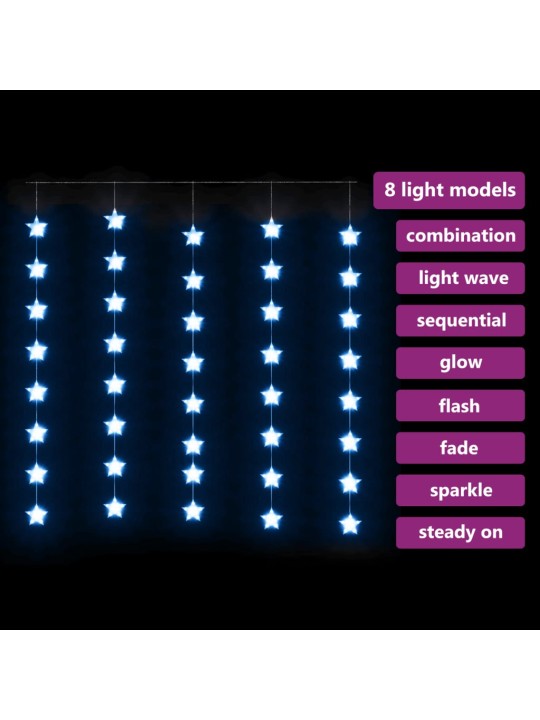 Světelný závěs hvězdičky 200 LED modré světlo 8 funkcí