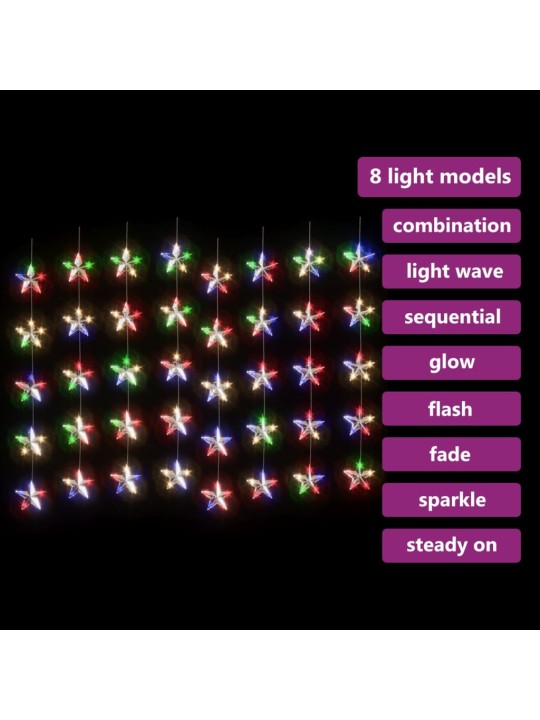 Světelný závěs hvězdičky 200 LED pestrobarevné světlo 8 funkcí